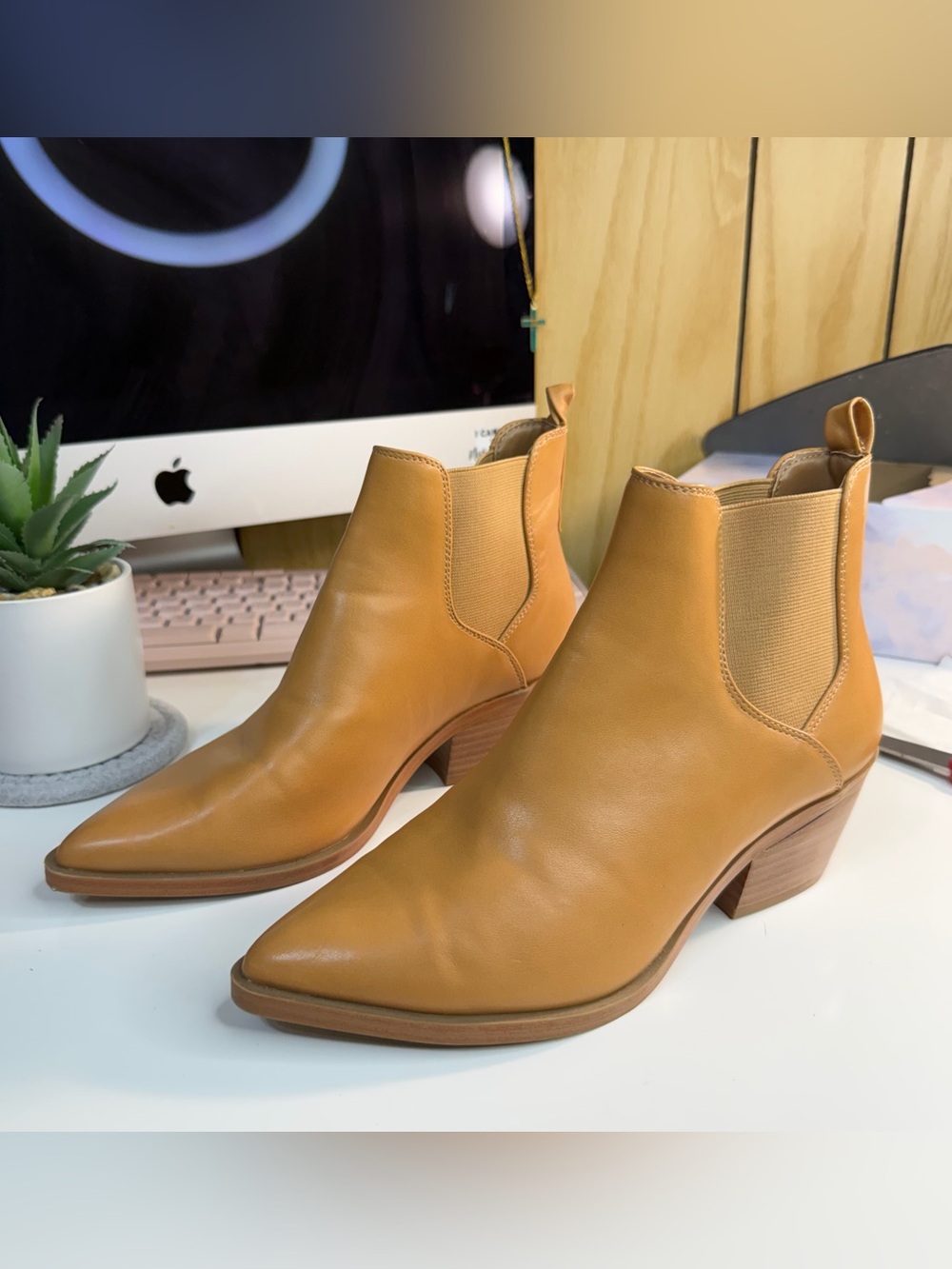 Women's Tan Leather Ankle Boots - Classic Chelsea Heel